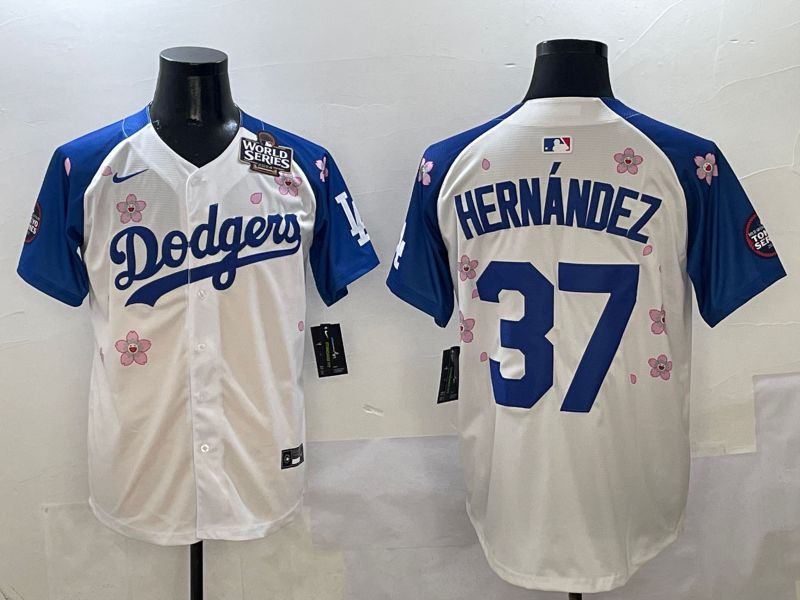 Men Los Angeles Dodgers #37 Hernandez White Blue Sakura Edition 2025 Nike MLB Jersey style 6->->